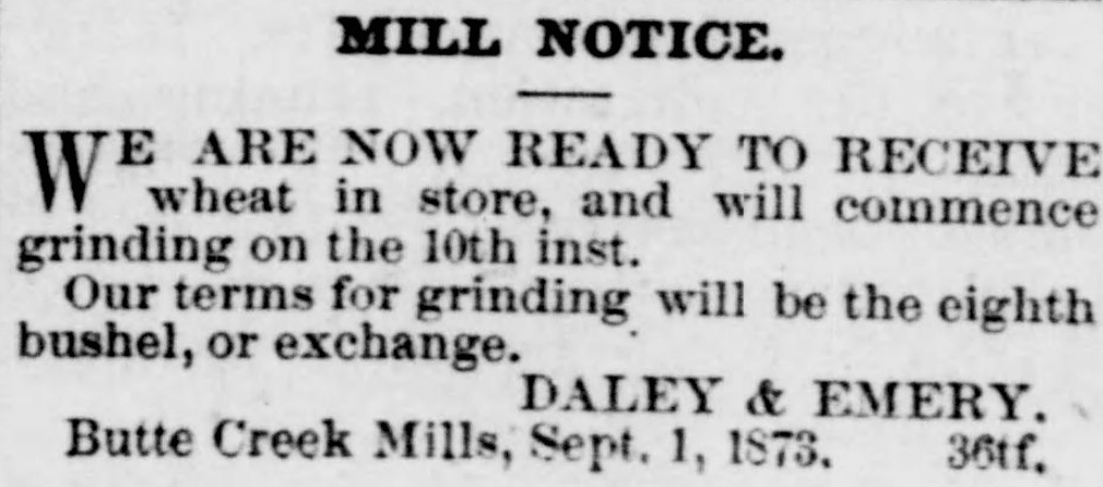 Mill Notice in The Democratic Times - Butte Creek Mill